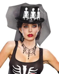 Dreamgirl Top Hats Skeleton Top Hat W/Black Veil