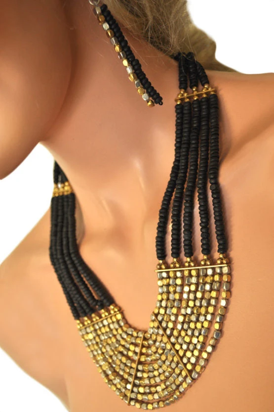 Western Fashion Gold-Black Multi Strand Necklace Necklaces & Earrings 3 Western Fashion Gold-Black Multi Strand Necklace Necklaces & Earrings