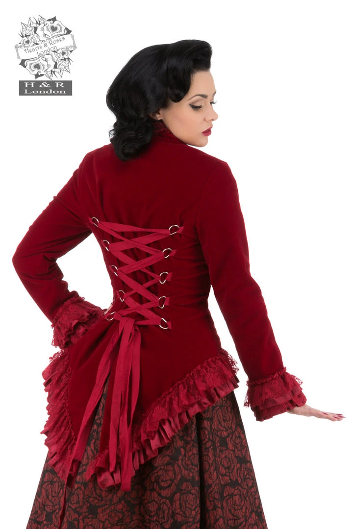 Hearts & Roses London Gloria Jacket In Red Velvet Pirate & Medieval/Renaissance 4 Hearts & Roses London Gloria Jacket In Red Velvet Pirate & Medieval/Renaissance