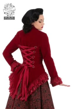 Hearts & Roses London Gloria Jacket In Red Velvet Plus Size