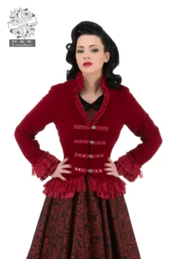 Hearts & Roses London Gloria Jacket In Red Velvet Plus Size