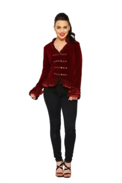 Hearts & Roses London Gloria Jacket In Burgundy Velvet Plus Size