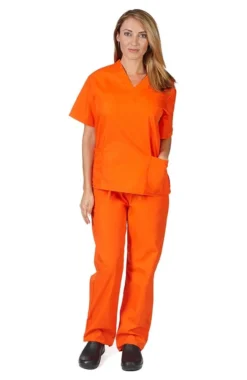 M&M Scrubs Scrub Set Top/Bottom Orange Uniforms & Occupations