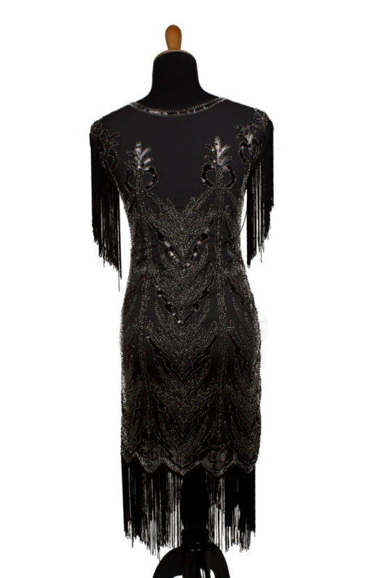 Western Fashion Decades Black/Silver Beaded Flapper Dress 4 Western Fashion Decades Black/Silver Beaded Flapper Dress