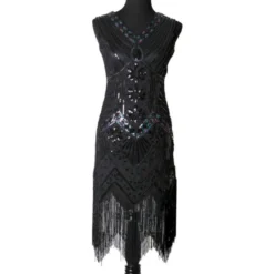 Western Fashion Flapper Art Deco Black AB Sequins