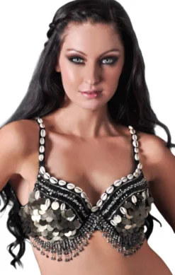 Western Fashion Greek & Roman, Egyptian, Barbarian Tribal Bra W-Puka Shell Coins With Swags