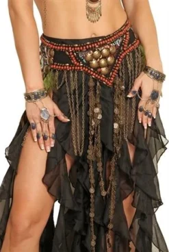 Western Fashion Greek & Roman, Egyptian, Barbarian Tribal Belt W-Brass Beads & Feathers
