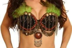 Western Fashion Greek & Roman, Egyptian, Barbarian Tribal Bra W-Brass Beads & Feathers