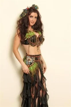 Western Fashion Greek & Roman, Egyptian, Barbarian Tribal Belt W-Brass Beads & Feathers