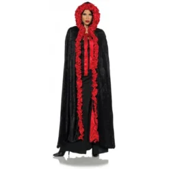 Underwraps Black Velvet Hooded Cape W/Black Or Red Trim Capes