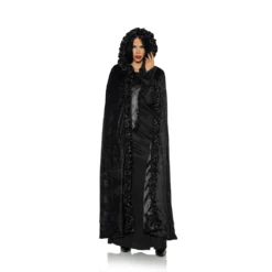 Underwraps Black Velvet Hooded Cape W/Black Or Red Trim Capes