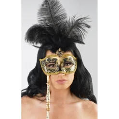 Kayso International Inc. Masquerade Mask Black & Gold On Stick Masquerade Masks