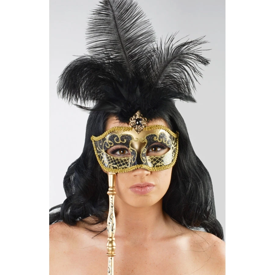 Kayso International Inc. Masquerade Mask Black & Gold On Stick Masquerade Masks 3 Kayso International Inc. Masquerade Mask Black & Gold On Stick Masquerade Masks
