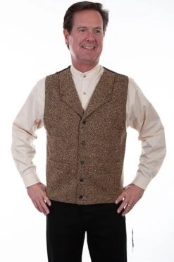 Scully Range Wear Vest Brown Herringbone Notched Lapel Western & Native American