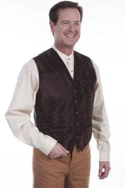 Scully Range Wear Vest Diamond Velvet W/ Collar In Black Or Brown