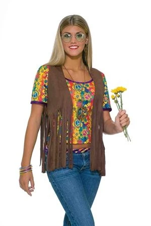 Forum Novelty Brown Fringed Hippie Vest Girl Decades 3 Forum Novelty Brown Fringed Hippie Vest Girl Decades