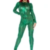 Leg Avenue Bodysuits Green Laser Cut Metallic Catsuit.