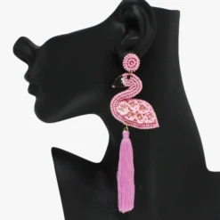 Good Feelings Necklaces & Earrings Pink, Flamingo Seed Beaded With Tassel Drop Earring