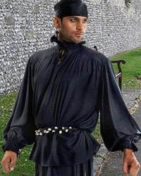 Pirate Dressing Renaissance Shirt Ruffle Neck Black Pirate & Medieval/Renaissance