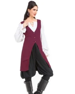 Pirate Dressing Pirate & Medieval/Renaissance Vest Maroon Cutaway