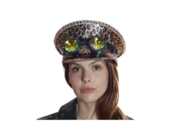 KBW Global Corp Leopard Festival Peaked Cap W/ Goggles Sequin Hats