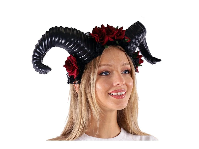 KBW Global Corp Headband With Roses And Horns In Black Or Red Horns & Antlers 3 KBW Global Corp Headband With Roses And Horns In Black Or Red Horns & Antlers