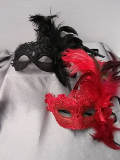 KBW Global Corp Masquerade Masks Mask Lace W/ Feathers On Side