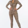 Lets Go Apparel Bodysuit Leopard Zip Front