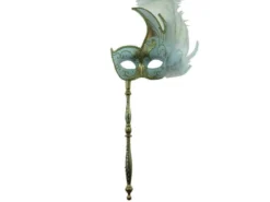 KBW Global Corp Masquerade Swan Motif With Feathers And Attached Stick Masquerade Masks