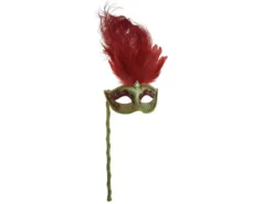 KBW Global Corp Masquerade Masks Venetian Mask W/ Feathers & Stick In 6 Colors