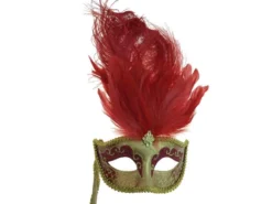 KBW Global Corp Masquerade Masks Venetian Mask W/ Feathers & Stick In 6 Colors