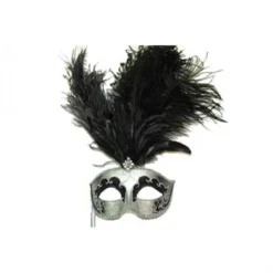 KBW Global Corp Masquerade Masks Venetian Mask W/ Feathers & Stick In 6 Colors