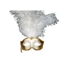 KBW Global Corp Masquerade Masks Venetian Mask W/ Feathers & Stick In 6 Colors