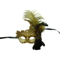 KBW Global Corp Masquerade Masks Masquerade Crescent Lace W/ Feathers