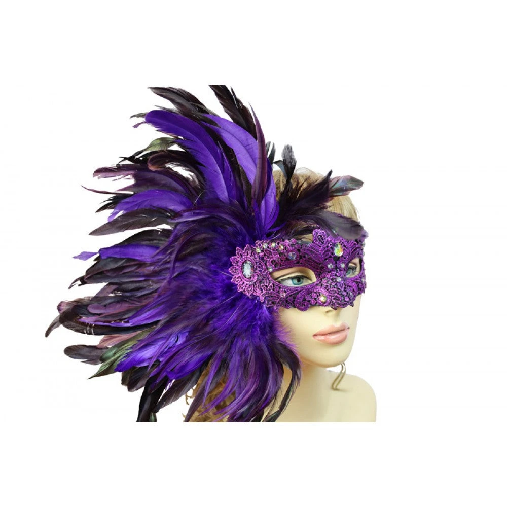 KBW Global Corp Venetian Lace Mask W/Jewels And Coque Feathers In 3 Colors Masquerade Masks 6 KBW Global Corp Venetian Lace Mask W/Jewels And Coque Feathers In 3 Colors Masquerade Masks