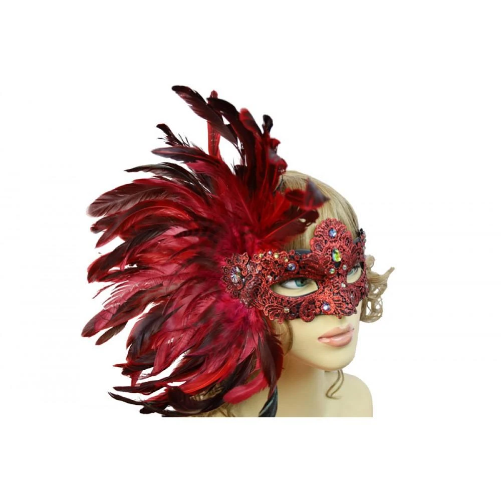 KBW Global Corp Venetian Lace Mask W/Jewels And Coque Feathers In 3 Colors Masquerade Masks 5 KBW Global Corp Venetian Lace Mask W/Jewels And Coque Feathers In 3 Colors Masquerade Masks