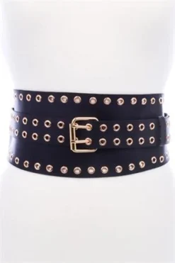 Fame Accessories Belt Black Grommeted