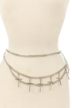 Fame Accessories Chain Belt Layered Crosses 2 Colors