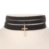 Fame Accessories Necklaces & Earrings Choker Pleather Strips With Cross 2 Fame Accessories Necklaces & Earrings Choker Pleather Strips With Cross