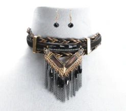 Ceci Jewelry, Inc. Choker Black/Gold With Black Stone Dangles Necklaces & Earrings