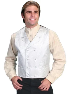 Scully Range Wear Vest Double-breasted Jacquard In Black Or Cream Steampunk & Victorian