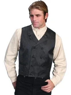 Scully Range Wear Vest Double-breasted Jacquard In Black Or Cream Steampunk & Victorian