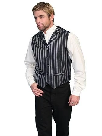 Scully Range Wear Double Pinstripe Notch Lapel Vest Black 3 Scully Range Wear Double Pinstripe Notch Lapel Vest Black