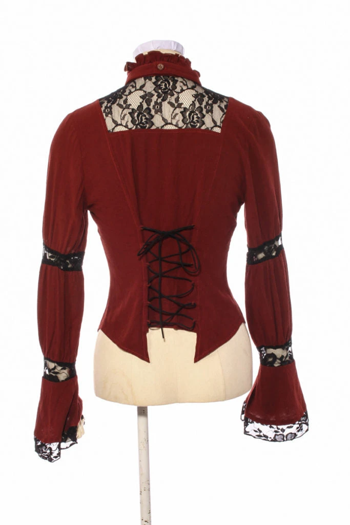 Western Fashion Red W/ Black Lace Collared Shirt 4 Western Fashion Red W/ Black Lace Collared Shirt