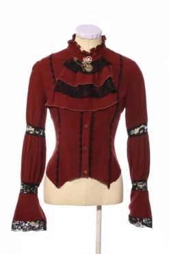 Western Fashion Red W/ Black Lace Collared Shirt