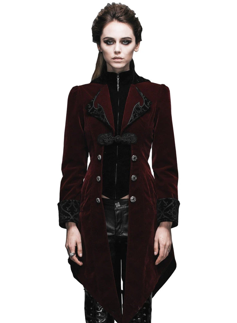 Western Fashion Steampunk & Victorian Gothic Coat W/Horn Lapel Burgundy 3 Western Fashion Steampunk & Victorian Gothic Coat W/Horn Lapel Burgundy