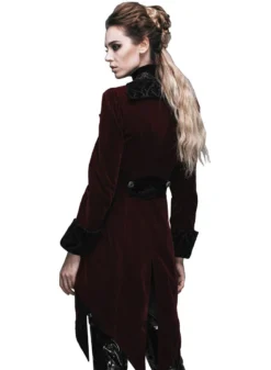 Western Fashion Steampunk & Victorian Gothic Coat W/Horn Lapel Burgundy