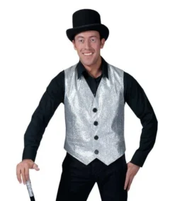 Funny Fashions Show Biz Vest Silver Metallic Circus & Animals