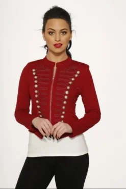 Hearts & Roses London Decades Red Military Plus Size Jacket