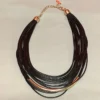 Fame Accessories Necklace Leather Black W/ Gold Tube Necklaces & Earrings